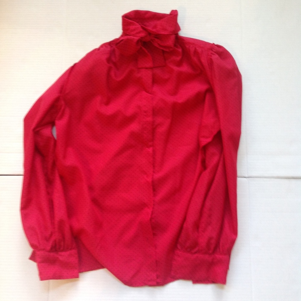 Vintage Red Black Polka Dot Bow tie Blouse